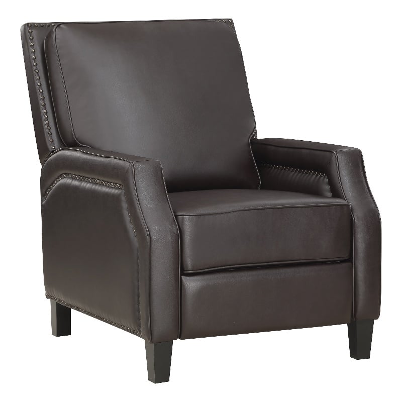 Lexicon Berenson Faux Leather Upholstered Push Back Recliner in Dark Brown Color