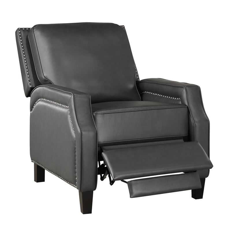 Lexicon Berenson Faux Leather Upholstered Push Back Recliner In Gray Color