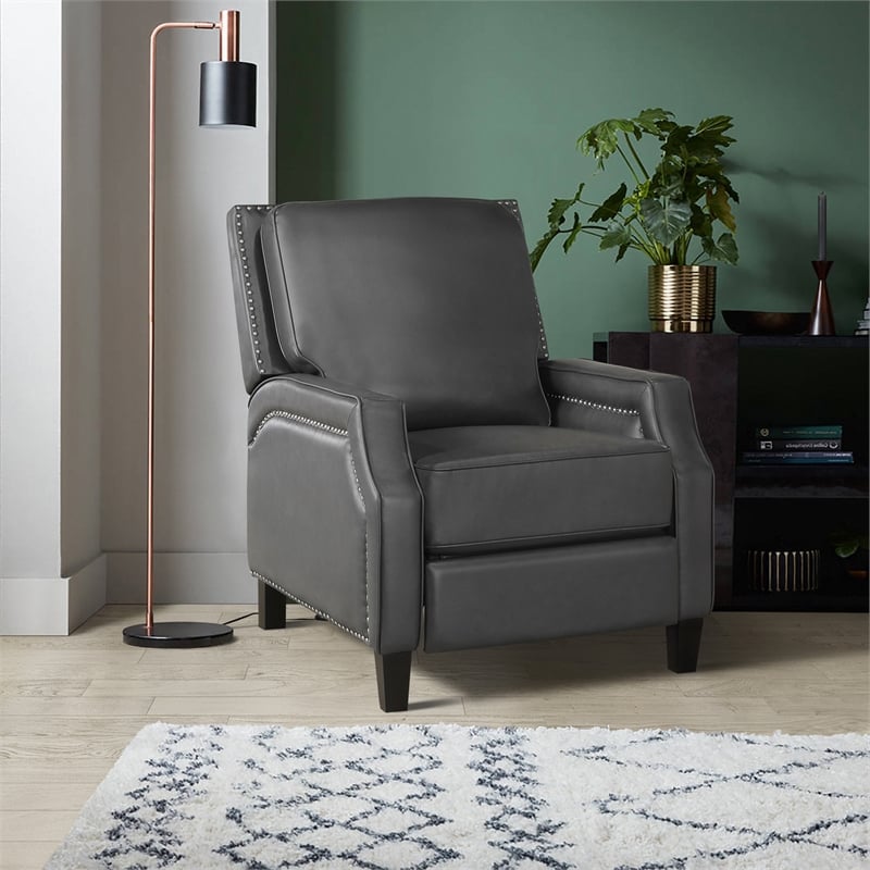 Lexicon Berenson Faux Leather Upholstered Push Back Recliner in Gray Color