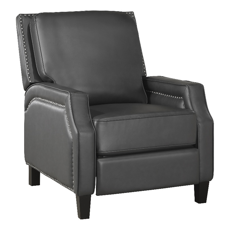 Lexicon Berenson Faux Leather Upholstered Push Back Recliner in Gray Color