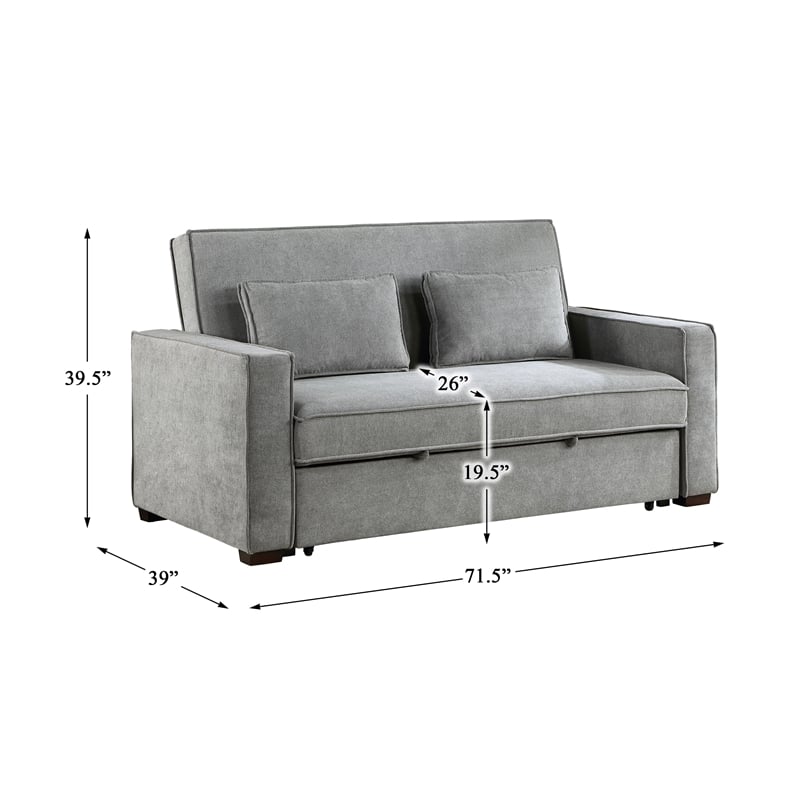 Lexicon Alta Fabric Upholstered Convertible Sofa with Pull Out Bed in Gray Color