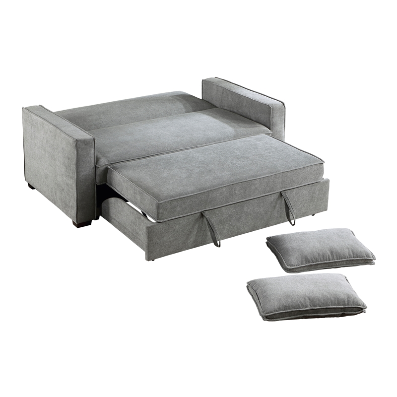 Lexicon Alta Fabric Upholstered Convertible Sofa with Pull Out Bed in Gray Color