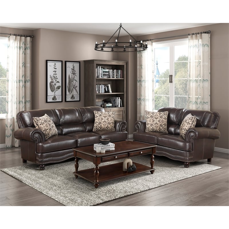 Lexicon Milford Breathable Faux Leather Upholstered Loveseat in Brown