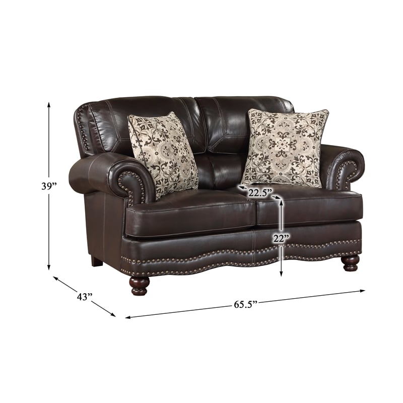 Lexicon Milford Breathable Faux Leather Upholstered Loveseat in Brown