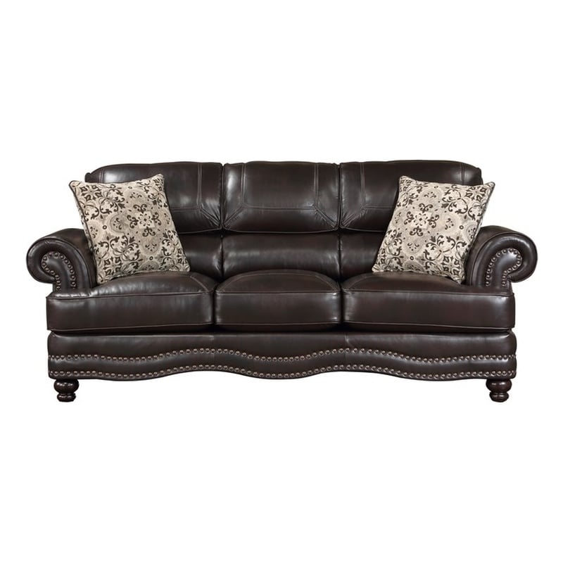 Lexicon Milford Breathable Faux Leather Upholstered Sofa in Brown