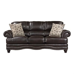 lexicon milford breathable faux leather upholstered sofa in brown