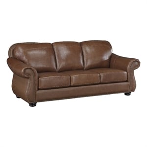 Lexicon Attleboro 20&quot Traditional Plywood and Leather Sofa in Camel Brown