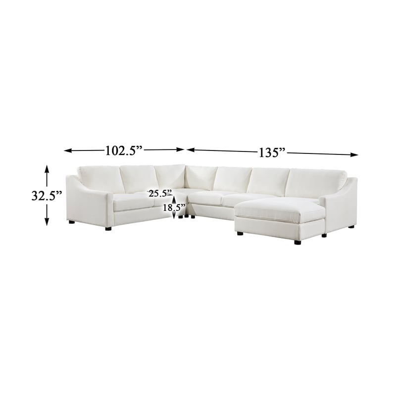 Lexicon Zayden 4-Piece Plywood and Fabric Sectional with Right Chaise in Ivory