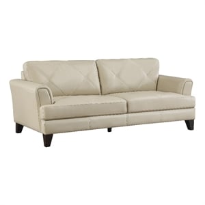 Lexicon Thierry 19&quot Modern Plywood and Leather Sofa in Cream Finish