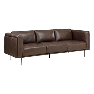 Lexicon Soren 18&quot Modern Plywood and Leather Sofa in Brown Finish