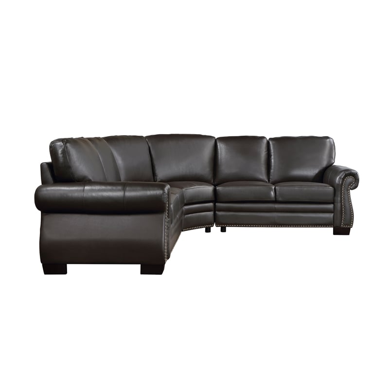 Lexicon Wareham 3-Piece Traditional Plywood and Leather Sectional in Brown