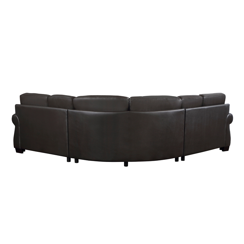Lexicon Wareham 3-Piece Traditional Plywood and Leather Sectional in Brown