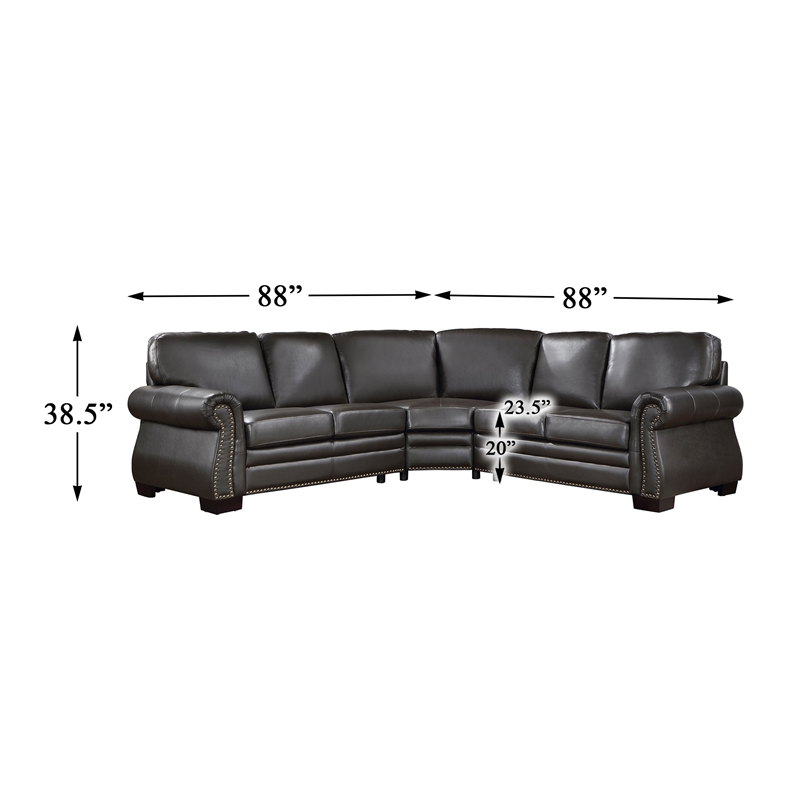Lexicon Wareham 3-Piece Traditional Plywood and Leather Sectional in Brown