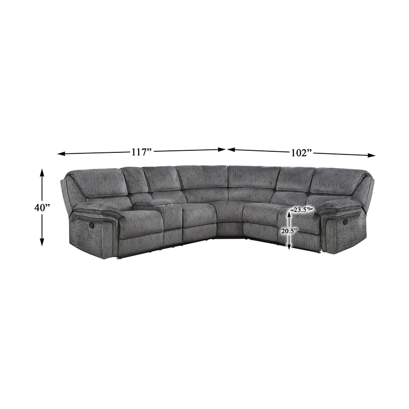 Lexicon Muirfield 3-Piece Plywood and Fabric Reclining Sectional in Gray