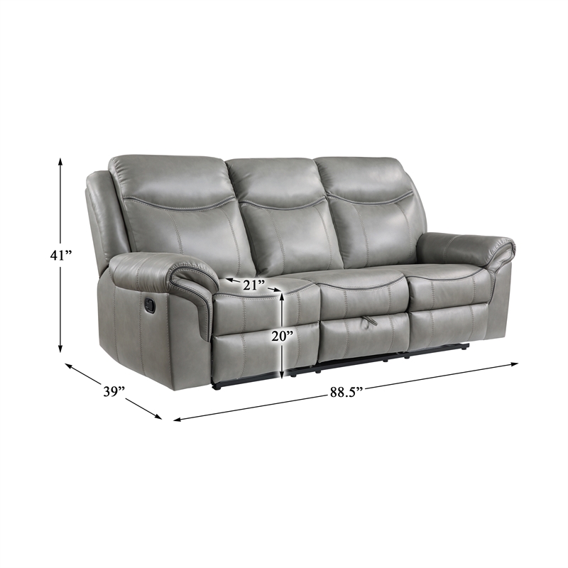 Lexicon Aram Faux Leather 2-Piece Upholstered Manual Reclining Sofa Set in Gray