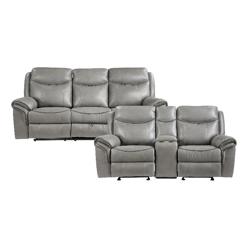 Lexicon Aram Faux Leather 2-Piece Upholstered Manual Reclining Sofa Set in Gray