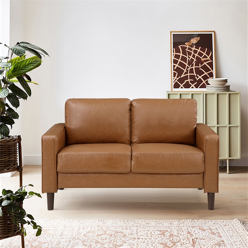 Lexicon Malcolm Faux Leather 2-Piece Upholstered Sofa Set in Brown