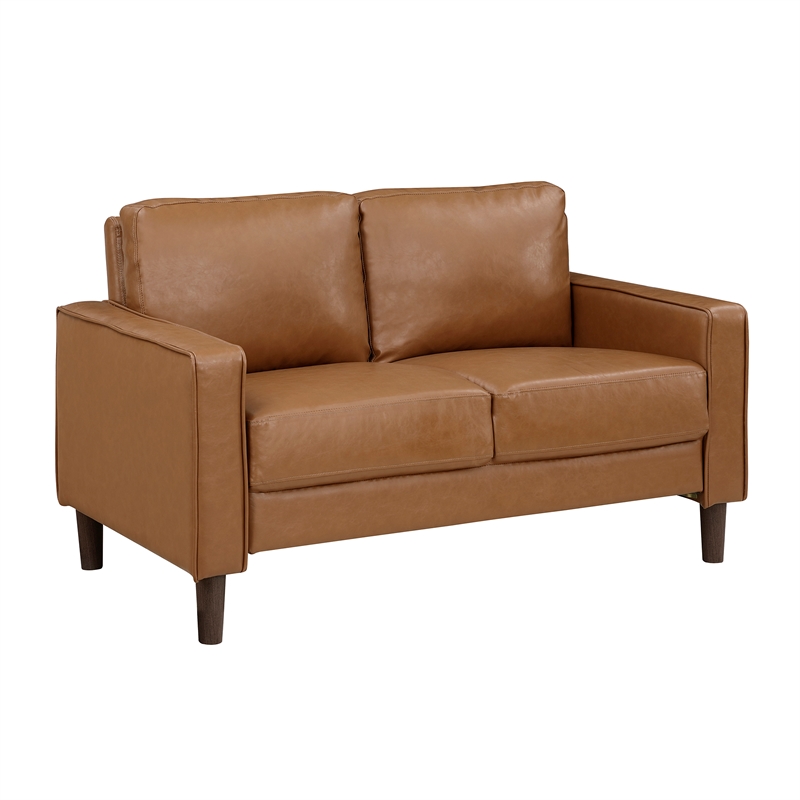Lexicon Malcolm Faux Leather 2-Piece Upholstered Sofa Set in Brown