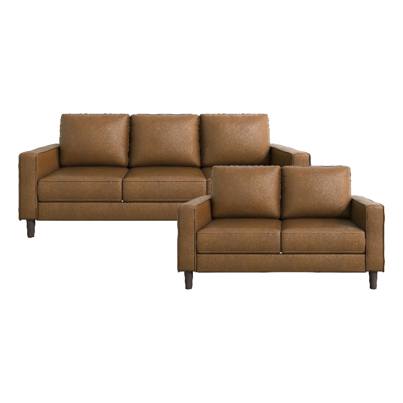Lexicon Malcolm Faux Leather 2-Piece Upholstered Sofa Set in Brown