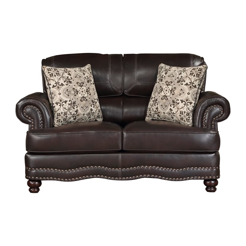 Lexicon Milford Faux Leather 2-Piece Upholstered Sofa Set in Brown