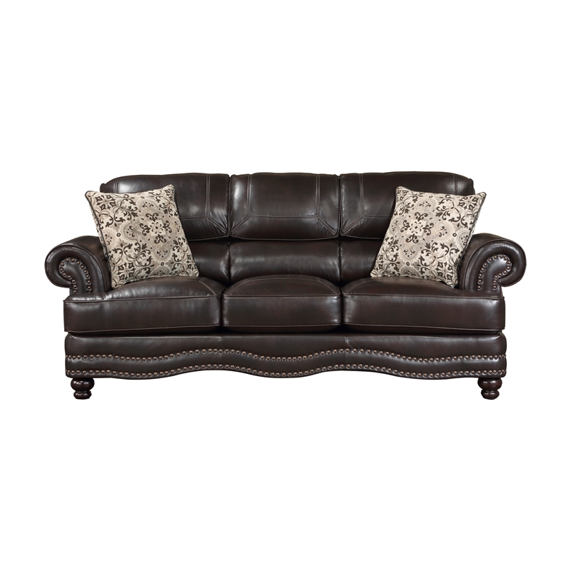 Lexicon Milford Faux Leather 2-Piece Upholstered Sofa Set in Brown