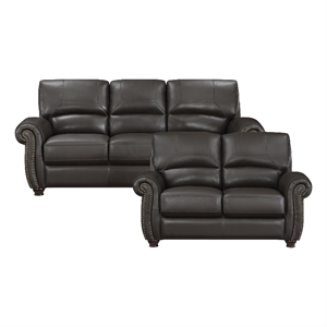 Lexicon Foxborough Leather 2-Piece Upholstered Sofa Set in Dark Brown