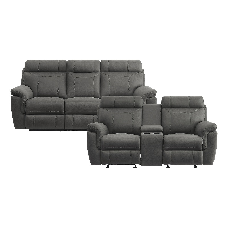 Lexicon Clifton Microfiber 2-Piece Upholstered Manual Reclining Sofa Set in Gray