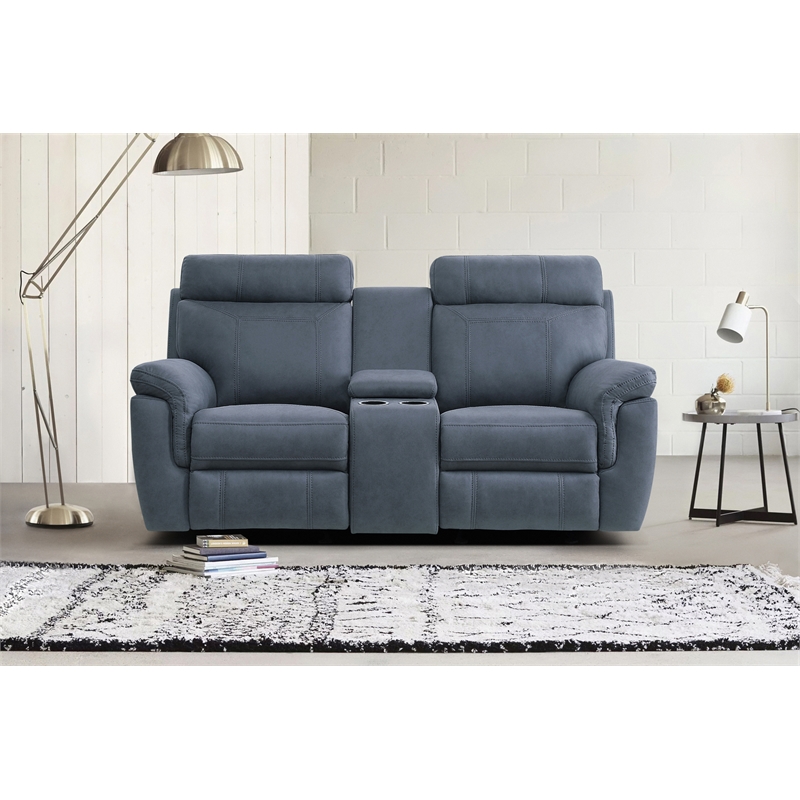 Lexicon Clifton Microfiber 2-Piece Upholstered Manual Reclining Sofa Set in Blue