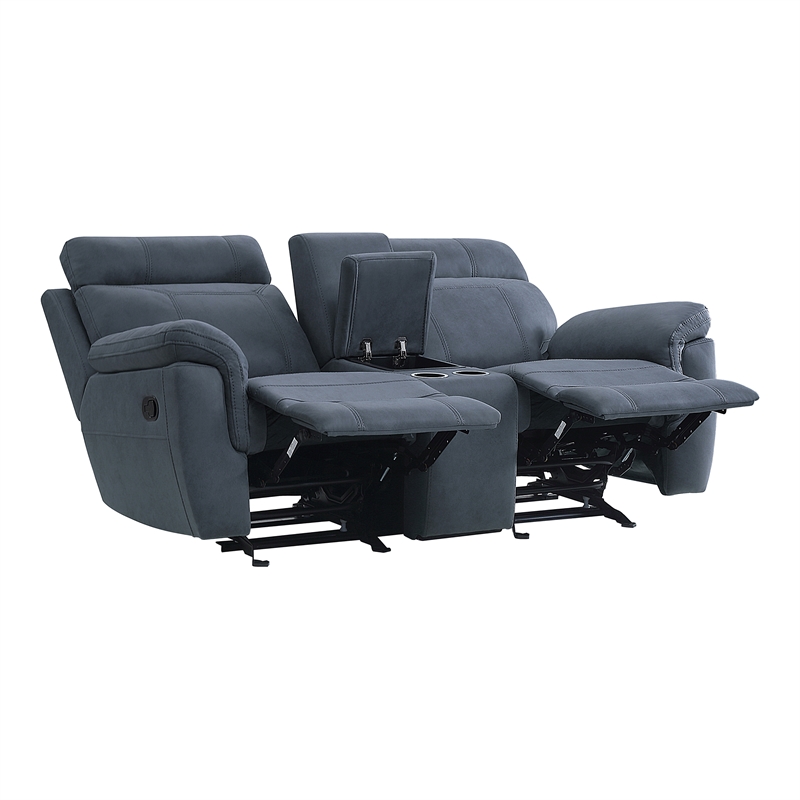 Lexicon Clifton Microfiber 2-Piece Upholstered Manual Reclining Sofa Set in Blue