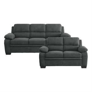 Lexicon Holleman Textured Fabric 2-Piece Upholstered Sofa Set in Dark Gray