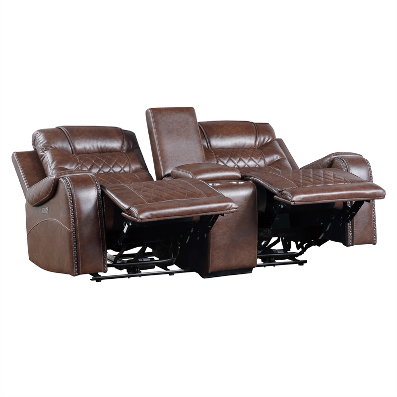 Lexicon Putnam 2-Piece Upholstered Power Reclining Sofa Set in Brown