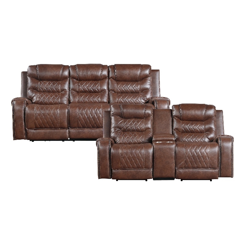Lexicon Putnam 2-Piece Upholstered Power Reclining Sofa Set in Brown