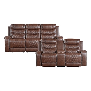 Lexicon Putnam 2-Piece Upholstered Power Reclining Sofa Set in Brown