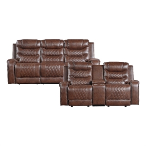 Lexicon Putnam 2-Piece Upholstered Manual Reclining Sofa Set in Brown