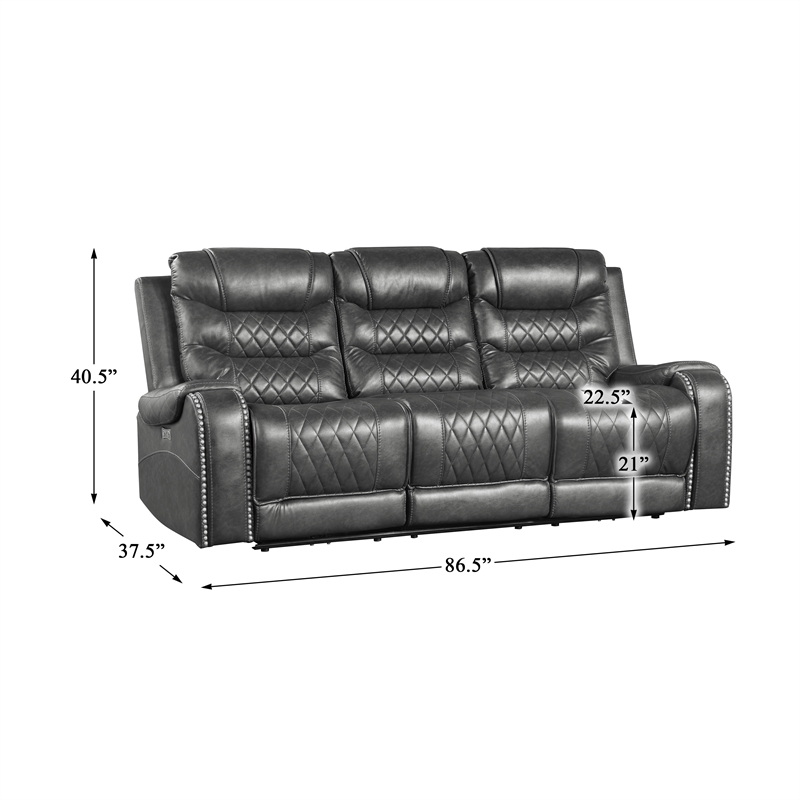 Lexicon Putnam 2-Piece Upholstered Power Reclining Sofa Set in Gray