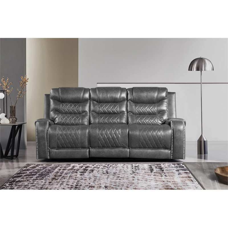 Lexicon Putnam 2-Piece Upholstered Power Reclining Sofa Set in Gray