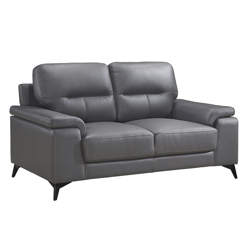 Lexicon Mischa Leather 2-Piece Upholstered Sofa Set in Dark Gray