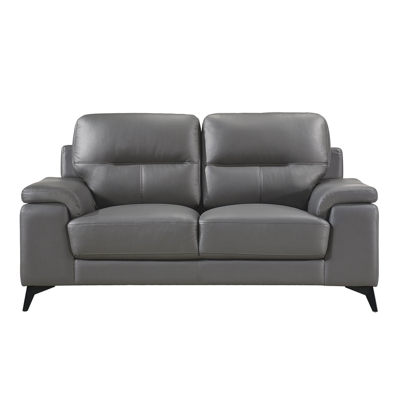 Lexicon Mischa Leather 2-Piece Upholstered Sofa Set in Dark Gray