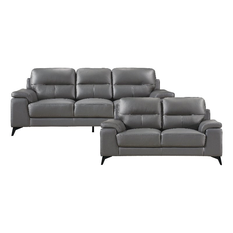 Lexicon Mischa Leather 2-Piece Upholstered Sofa Set in Dark Gray