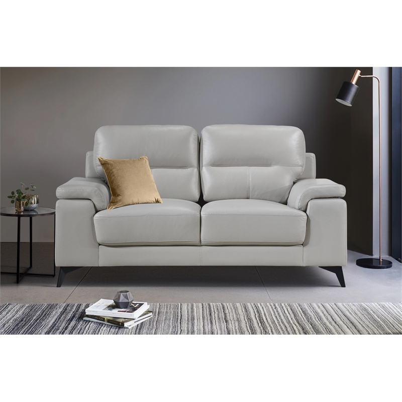 Lexicon Mischa Leather 2-Piece Upholstered Sofa Set in Silver Gray