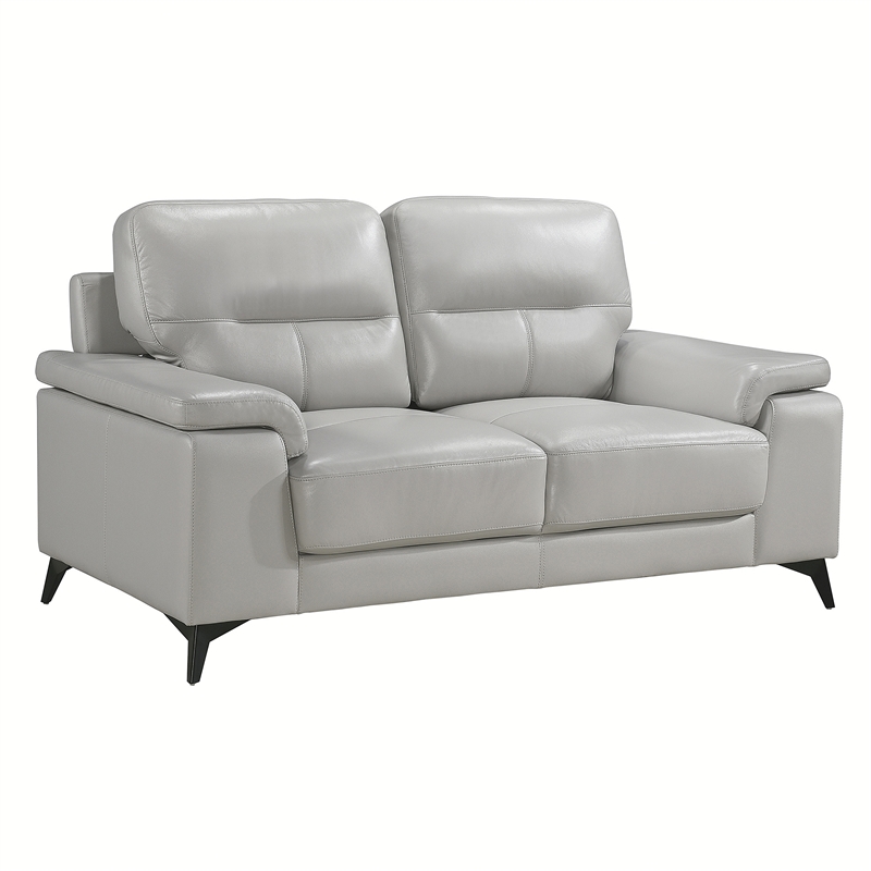 Lexicon Mischa Leather 2-Piece Upholstered Sofa Set in Silver Gray