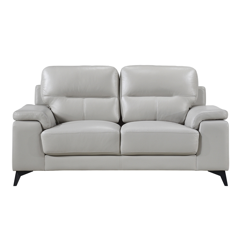 Lexicon Mischa Leather 2-Piece Upholstered Sofa Set in Silver Gray