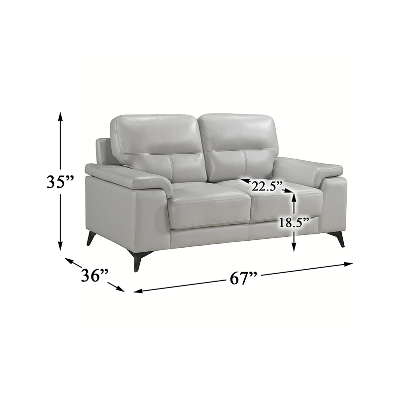 Lexicon Mischa Leather 2-Piece Upholstered Sofa Set in Silver Gray