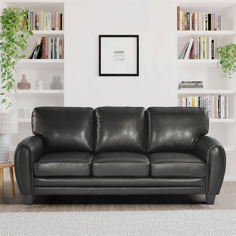 Lexicon Rubin Faux Leather 2-Piece Upholstered Sofa Set in Black
