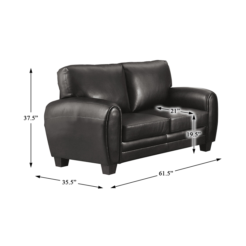 Lexicon Rubin Faux Leather 2-Piece Upholstered Sofa Set in Black