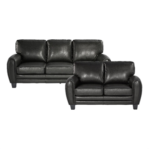 Lexicon Rubin Faux Leather 2-Piece Upholstered Sofa Set in Black
