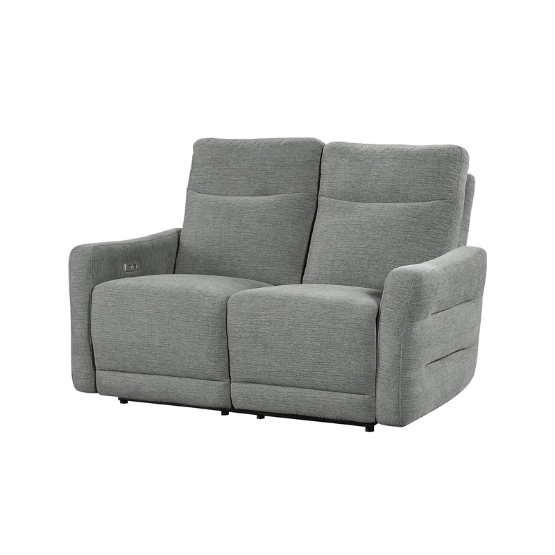 Lexicon Edition Chenille 2-Piece Upholstered Power Reclining Sofa Set in Gray