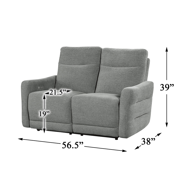 Lexicon Edition Chenille 2-Piece Upholstered Power Reclining Sofa Set in Gray