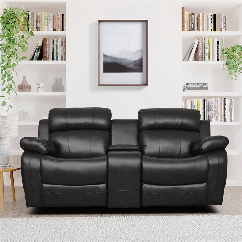 Lexicon Marille Faux Leather 2-Piece Manual Reclining Sofa Set in Black