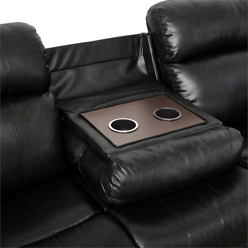Lexicon Marille Faux Leather 2-Piece Manual Reclining Sofa Set in Black